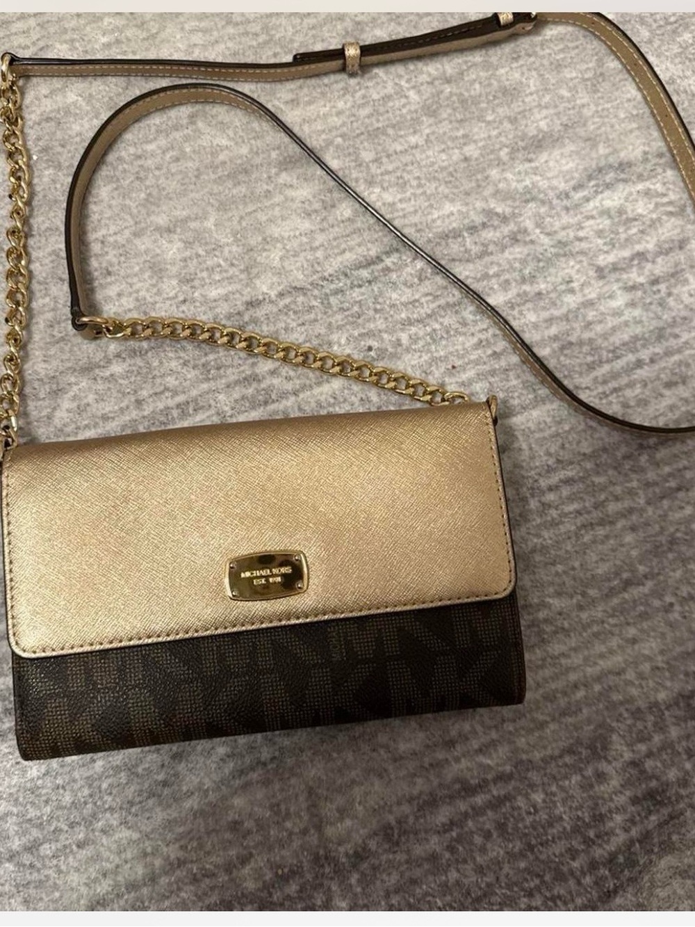 Michael Kors Gold and Brown Crossbody Bag with Chain Strap-Like New